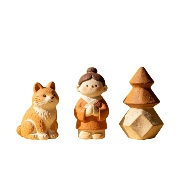 Cute Character & Tree Figurine Set, Creative Small Gift